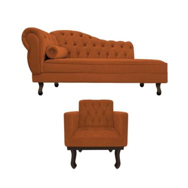 Imagem de Kit Diva Recamier Diana 120cm Lado Direito E 1 Poltrona Classic Suede - Amarena Móveis Cor Terracota