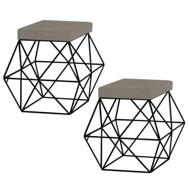 Imagem de Kit 2 Puffs Decorativo Base Preto Trixie Veludo Cinza