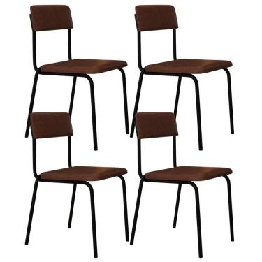 Imagem de Kit 04 Cadeiras Estofada Para Sala De Jantar Sense Preto C01 Courino Whisky - Lyam Decor