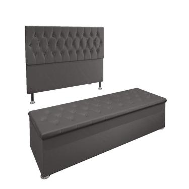 Imagem de Conjunto Cabeceira Casal e Recamier Baú 1,40m Suede Cinza