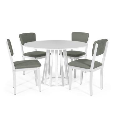 Imagem de Mesa De Jantar Redonda Gabi Branca Com 4 Cadeiras Estofadas Ella Branco/cinza