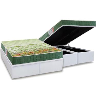 Imagem de Cama Box Baú Queen: Colchão Anatômico Anjos D28 / Ag65 Pantanal + Base Crc Courano White(158X198)
