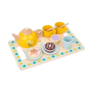 Imagem de JunZheHub Conjunto de Chá de Madeira com Bule, Xícaras, Porta-copos E Sobremesas para Brincar de Faz de Conta. Ideal para Meninas Pequenas Que Querem Se Diverti