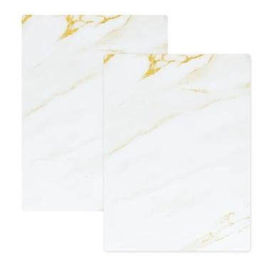 Imagem de Murrey Home Conjunto de tábuas de corte de vidro para balcão de cozinha, tábuas de corte de vidro temperado, seguro para lava-louças, bandeja de bancada pequena de mármore dourado, 40,6 x 30,5 cm x 2