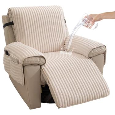 Imagem de HAOMAIJIA Capas de poltrona reclinável de pele sintética, antiderrapante, à prova d'água, que permanecem no lugar, quente, grossa, preguiçosa, capa reclinável para cães, protetor de móveis, adequado