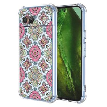 Imagem de WEIOUHR Capa para Pixel 8A Google 8A transparente TPU macio estilo boêmio, capa protetora leve resistente a choques e arranhões, para Google Pixel 8A (rosa verde)
