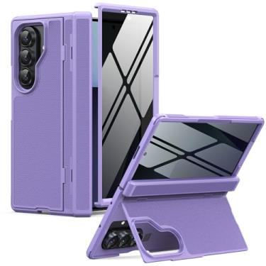 Imagem de HIERYQHE Capa para Samsung Galaxy Z Fold 7 embutida [película de privacidade] [proteção de dobradiça] [suporte] capa protetora de corpo inteiro para Z Fold 7 5G 2025 (roxo e protetor de tela de