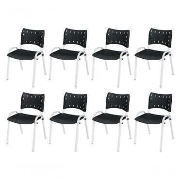 Imagem de Cadeira Iso Base Branco Igreja, Escola, Escritório - Preto Kit 8 Peças