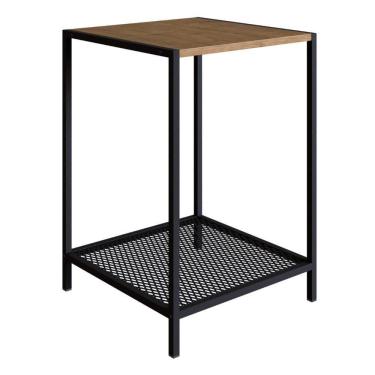 Imagem de Mesa Lateral Industrial York Artesano Quadrada 40 Cm (Largura) Em Mdp Vermont Base Aço Preto