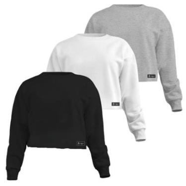 Imagem de Kit 3 Croppeds Moletom Feminino Liso Básico com Cintura Descosturada-Feminino