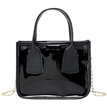 Imagem de JienClound Bolsa transparente 2 em 1 para meninas pequenas, bolsa de ombro de PVC, corrente de metal, Preto, 7.4 in (L) x 2.9 in (W) x 5.1 in (H)