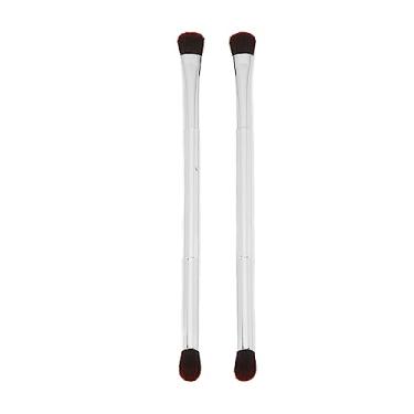 Imagem de Conjunto de pincéis de sombra de ponta dupla, portátil, fibra macia, cabelo, pincel de maquiagem profissional para mistura e contorno de sombra, prata, 2 peças, ferramenta