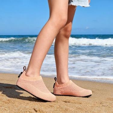 Imagem de Sapatos aquáticos infantis infantis respiráveis para natação e praia antiderrapantes meias aquáticas para meninos e meninas, Laranja, 21