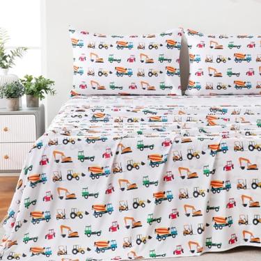 Imagem de Jogo de lençol infantil para meninos e meninas, lençóis de microfibra macios e respiráveis, Queen, caminhão