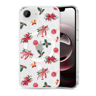 Imagem de DEFBSC Capa magnética para iPhone 16e compatível com Magsafe, capa de telefone estética com laço de Natal bonito transparente para mulheres e meninas, fina, durável, à prova de choque para iPhone 16e
