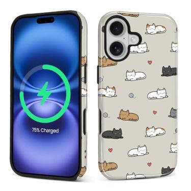 Imagem de Zhhoya Capa para iPhone 17, linda estampa de gato de desenho animado brilhante compatível com Magsafe capa de telefone híbrida de proteção rígida de 2 camadas para meninas, mulheres, meninos e homens