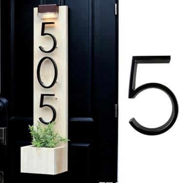 Imagem de Número de endereço de casa de 12 cm, placa de número moderna para parede, caixa de correio, porta de apartamento, calçada, fácil instalação, 1 peça (preto número 5)