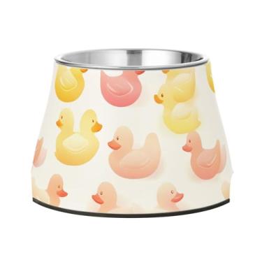 Imagem de SEHANY Tigelas fofas para cães de pato antiderrapante de aço inoxidável com fundo de borracha que evita a queda, 2,3 tigelas quadriculadas para comida e água para cães e gatos