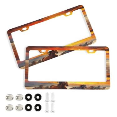 Imagem de SEHANY Molduras de placa de carro Majestic Running Horses, capa de alumínio à prova de ferrugem para placa de carro com furos elípticos e parafusos serve para acessórios de carro de tamanho padrão de