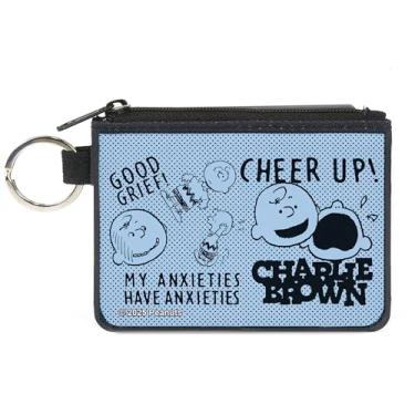 Imagem de Carteira Peanuts, Zip Clutch, Charlie Brown Poses e Citações Azul Bebê Preto, Lona, Azul, X-SMALL, Casual