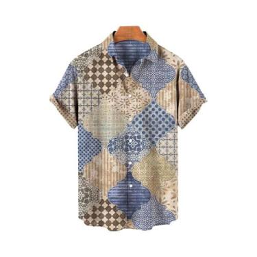 Imagem de Camisa Havaiana Masculina plus Size 3D Com Estampa Geométrica De Flor 