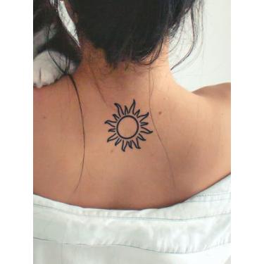 Imagem de Suco de ervas semipermanente mini tatuagem simples padrão de sol 7-14 dias sem derramamento sem reflexivo pulso ombro pescoço pescoço corpo adesivo de tatuagem impermeável 1 peça