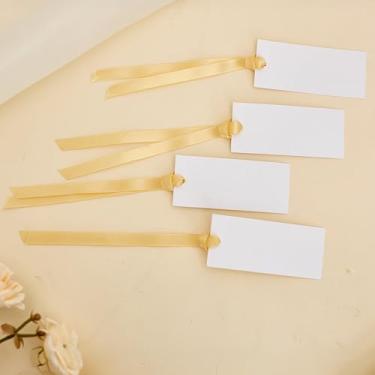 Imagem de 60 cartões de nome para configuração de mesa, cartões de lugar, cartões de casamento. Etiquetas de nome de casamento. Etiquetas de presente com cordão anexado e placas reservadas para assentos de