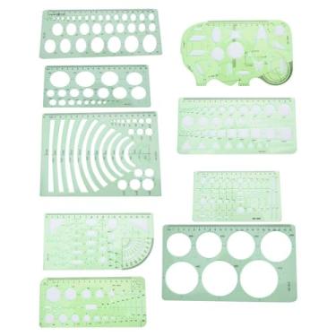 Imagem de Modelo de desenho de arquitetura multifuncional Réguas DIY Pintura Kit de régua oca Ferramentas profissionais de desenho de plástico para arquitetos, engenheiros, estudantes e ((Nº 7) Conjunto de 9 peças)