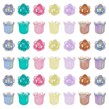 Imagem de Beadthoven 50 peças flores transparentes contas de acrílico colorido sino de vento flor espaçador contas a granel revestimento UV contas florais para fazer joias, pulseira, colar, brincos, suprimentos