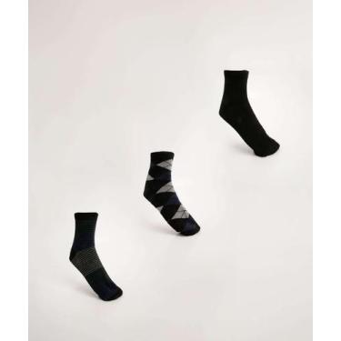Imagem de Kit 3 Pares Meias Masculina Soquete MR-18244, Preto, 39/43