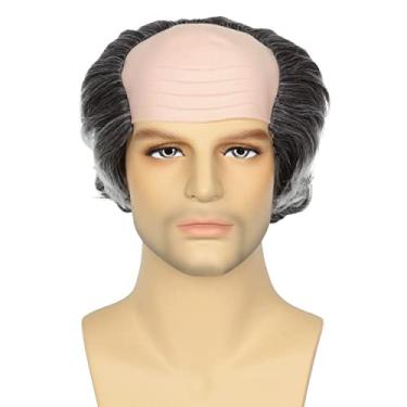 Imagem de Peruca de homem velho cinza e branco careca com cabelo nas laterais peruca careca avô Halloween cosplay fantasia perucas