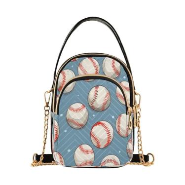 Imagem de CEBUGI Bolsa tiracolo feminina clutch para telefone com fundo de bolas de beisebol elegante bolsa de ombro com alça de corrente removível