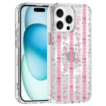 Imagem de JOYLAND Capa para iPhone 16 Pro, compatível com MagSafe, capa de telefone transparente com design de laços rosa, capa protetora antiamarelamento TPU macio à prova de choque com proteção contra quedas