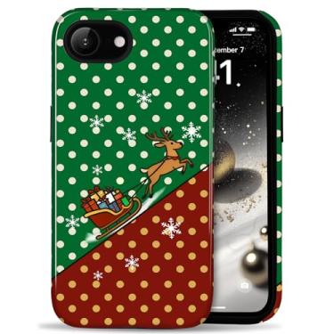 Imagem de Amzfield Capa de telefone de Natal para iPhone 16e, linda estampa de bolinhas, inverno, Natal, trenó, camada dupla, proteção híbrida, Papai Noel, flocos de neve, para mulheres, meninas, crianças