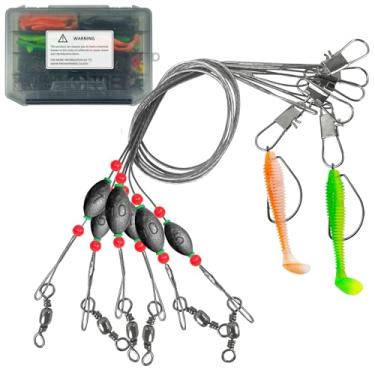 Imagem de L PATTERN Saltwater Carolina Rigs Candeeiros de Ovo de Pesca com 5 g/7 g/10 g/20 g/30 g, anzóis, isca macia, miçangas, encaixe de segurança, kit de equipamento inferior para peixe-gato garoupa alabote