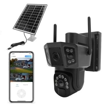 Imagem de TARSHYRY Câmera de Segurança Solar de 8MP Ao Ar Livre, 355 ° Vista Panorâmica de 8000mAh Câmeras para Segurança Doméstica, Rastreamento Automático Humano Lente Dupla IP66 Provo de água (Versão dos