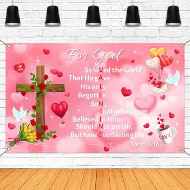 Imagem de Mocsicka Banner de Dia dos Namorados Cristão para Deus João 3:16 Feliz Dia dos Namorados Decorações de Festa Pano de Fundo Rosa Amor para Igreja Casais Artigos de Festa (Rosa, 179,8 x 110 cm)