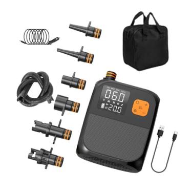 Imagem de Bomba portátil para paddle board 25PSI Compressor de ar elétrico alta pressão com Power Bank 6 bicos Luz LED barco inflável prancha surf Stand-up Colchão Anéis natação