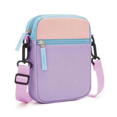 Imagem de sveter Bolsa infantil para meninas, bolsa tiracolo colorblock para crianças de 8 a 10 anos, 10 a 12 anos, Roxo e rosa blush, 7.8 inches (height)