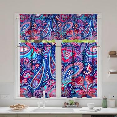 Imagem de mvhsuoem Conjunto de 3 peças de cortinas e sanefas de cozinha Paisley para decoração de cozinha, janelas sobre a pia, cortinas de arte de fazenda 69,8 x 91,4 cm