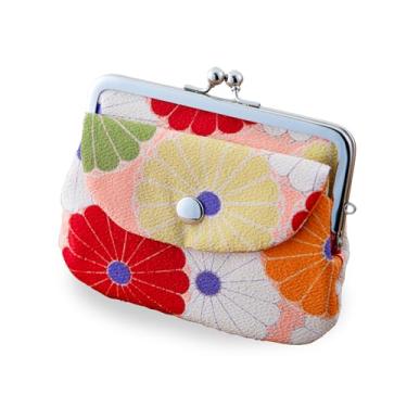 Imagem de Bolsa feminina com fivela floral/feita no Japão Kiss-lock para moedas, Crisântemo KIKKA - rosa, Large, Retrô