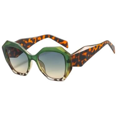 Imagem de HCHES Óculos de Sol Femininos Fashion Retrô com Estampa de Leopardo Degradê, Armação Irregular de Luxo, Proteção UV400 para Homens e Mulheres (Leopardo Verde e Marrom)