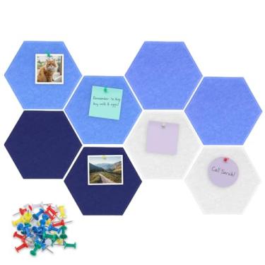 Imagem de 8 peças de azulejos hexagonais de feltro de cortiça, 30 cm x 25 cm, placa de feltro autoadesiva grande para parede, escritório, escola, casa, decoração de parede, adesivos, fotos, fotos, memorandos