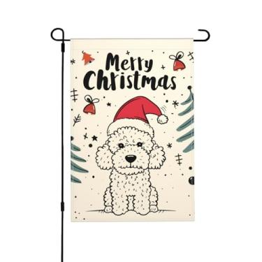 Imagem de Bandeira de jardim de Natal Poodle Dog dupla face vertical sazonal inverno ao ar livre decorações de gramado 30 x 45 cm