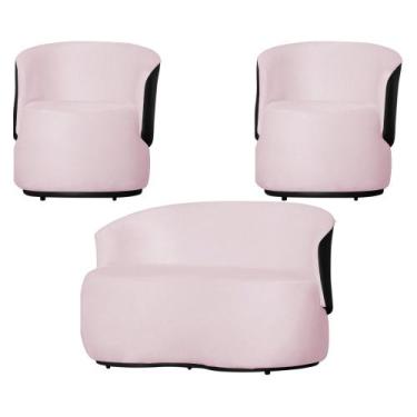 Imagem de Kit 1 Namoradeira e 2 Poltronas Decorativa Orgânica Beatriz Suede Comp