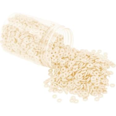 Imagem de Mandala Crafts Kit de contas de argila de polímero creme de 4 mm para pulseiras da amizade - 6000 contas heishi creme contas de disco para fazer joias espaçadores redondos - contas planas para fazer