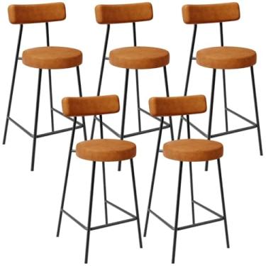 Imagem de Kit 05 Banquetas Baixa Para Cozinha Sala De Jantar Bar Bancada Milão L02 Couríssimo Canela - Lyam Decor