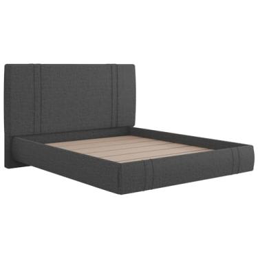 Imagem de Cama Queen Flutuante Com Cabeceira 160cm Astra S04 Linho Preto - Lyam Decor