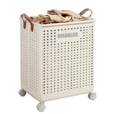 Imagem de Cesto Organizador de Roupas com Rodinhas – Praticidade e Organização para o Dia a Dia (Creme)