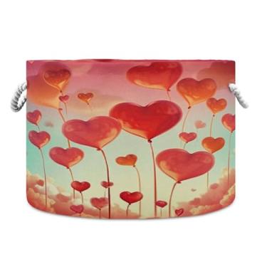Imagem de Wassud Heart Love (3) cesta de armazenamento com alças cesto de lavanderia redondo caixas de armazenamento de lona cobertor de armazenamento para berçário 50,8 cm x 50,8 cm x 35,5 cm